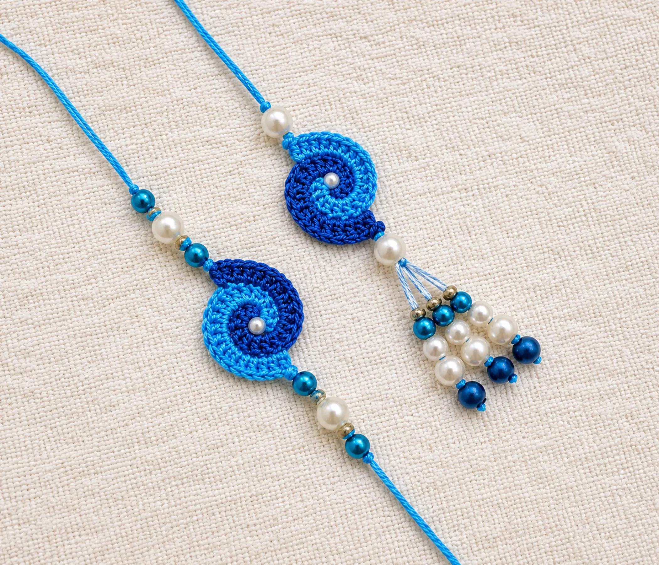 Handmade Spiral Crochet Bhai Bhabhi Rakhi Set for Raksha Bandhan